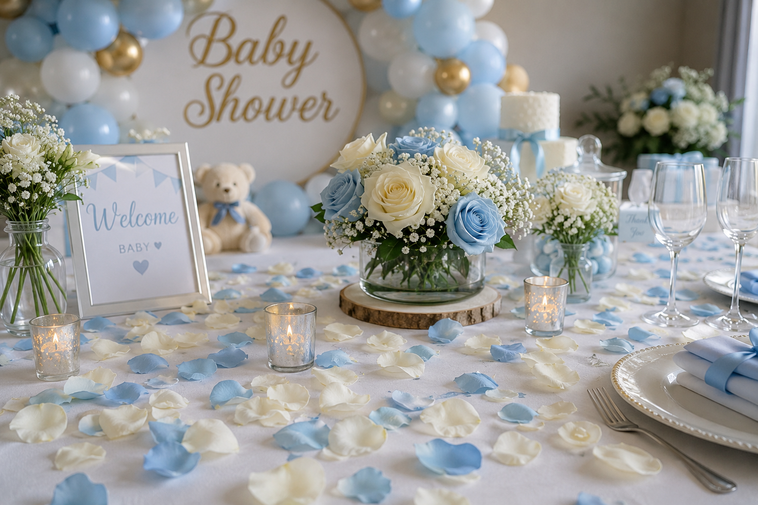 Een babyshower versieren met rozenblaadjes